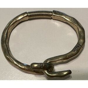 Gold Tone Hammered Metal Hinged Spring Cuff Bracelet Faith Religion Christian